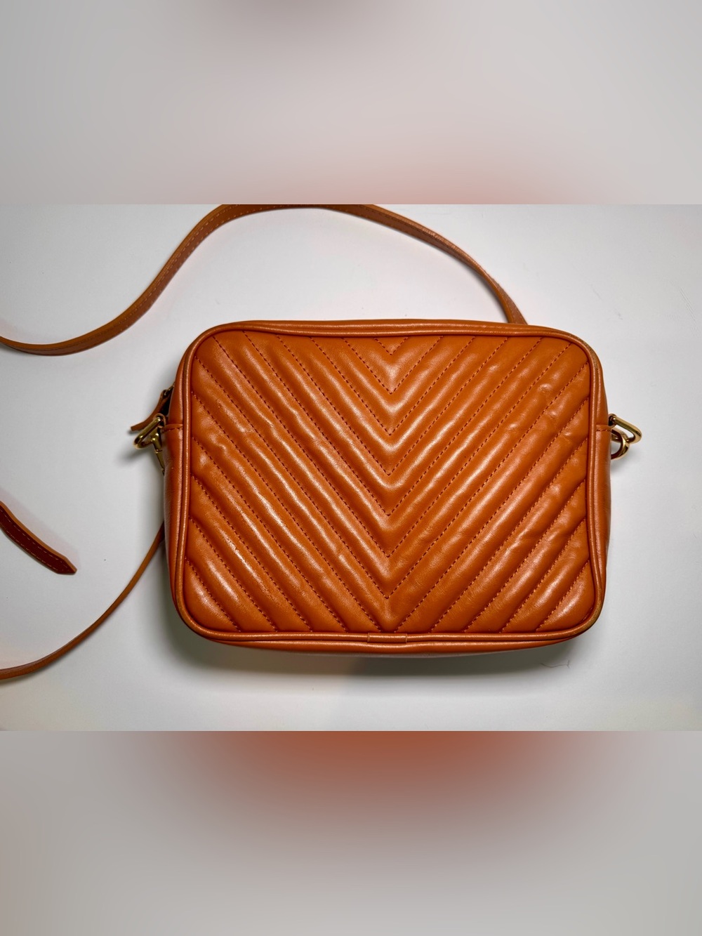 Quince Italian Leather Quilted Chevron Crossbody in Cognac Vacation - Picture 3 of 8